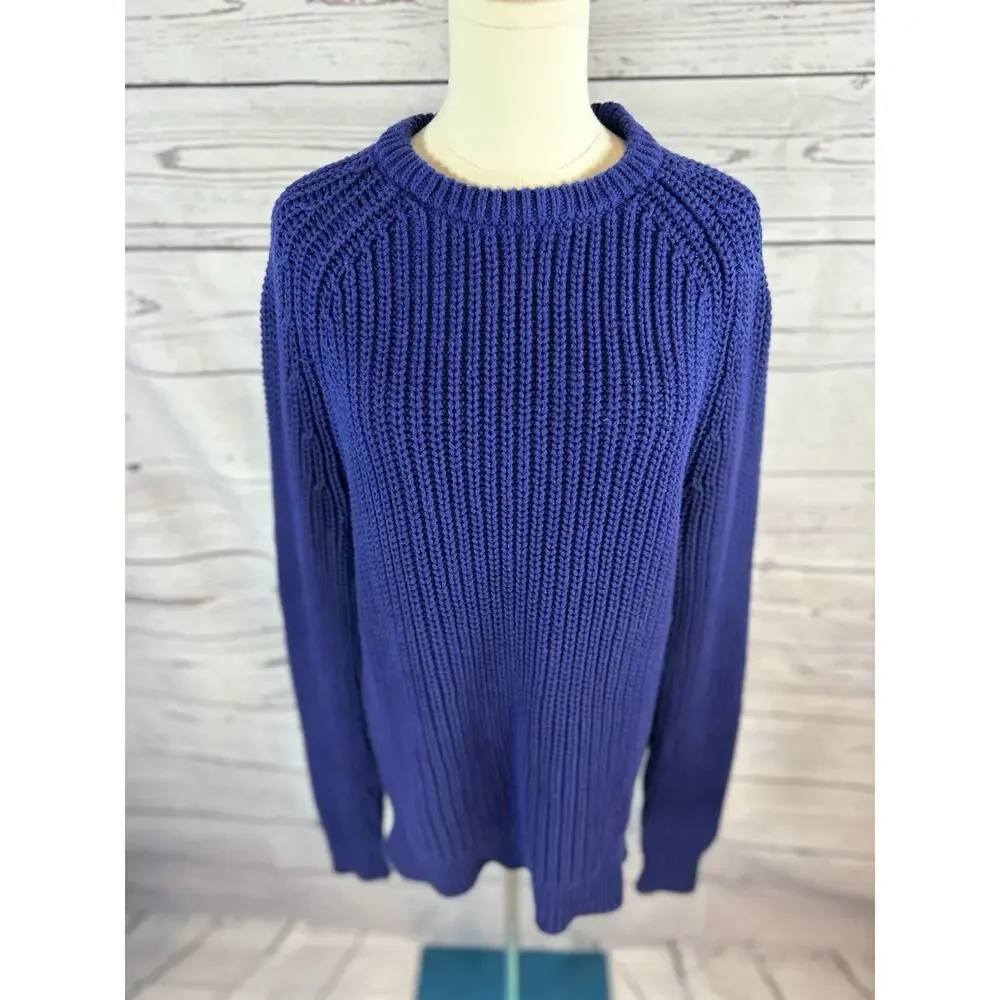 J. Crew Men’s Shaker Stitch Chunky Fisherman Crewneck Sweater Blue Medium